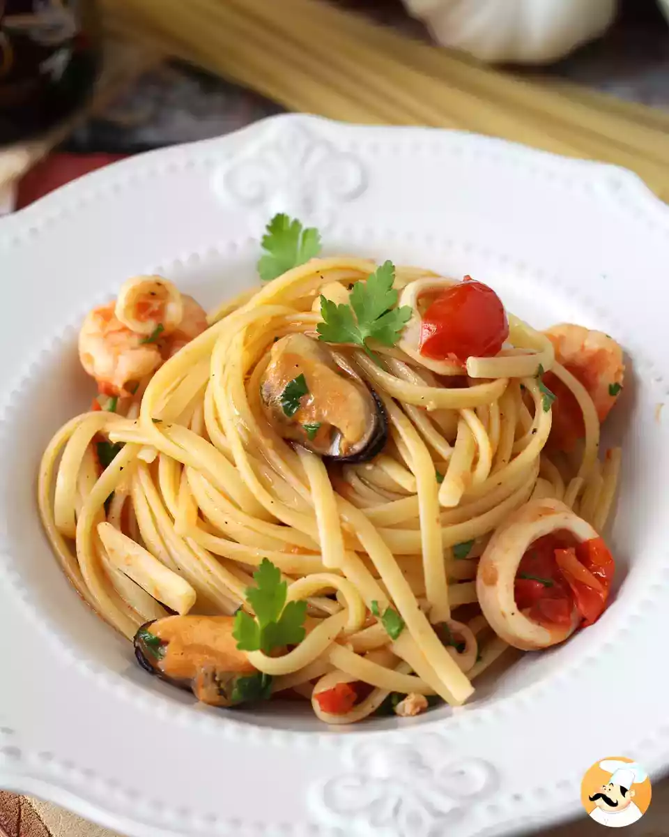 9. Linguine med fryst fisk och skaldjur