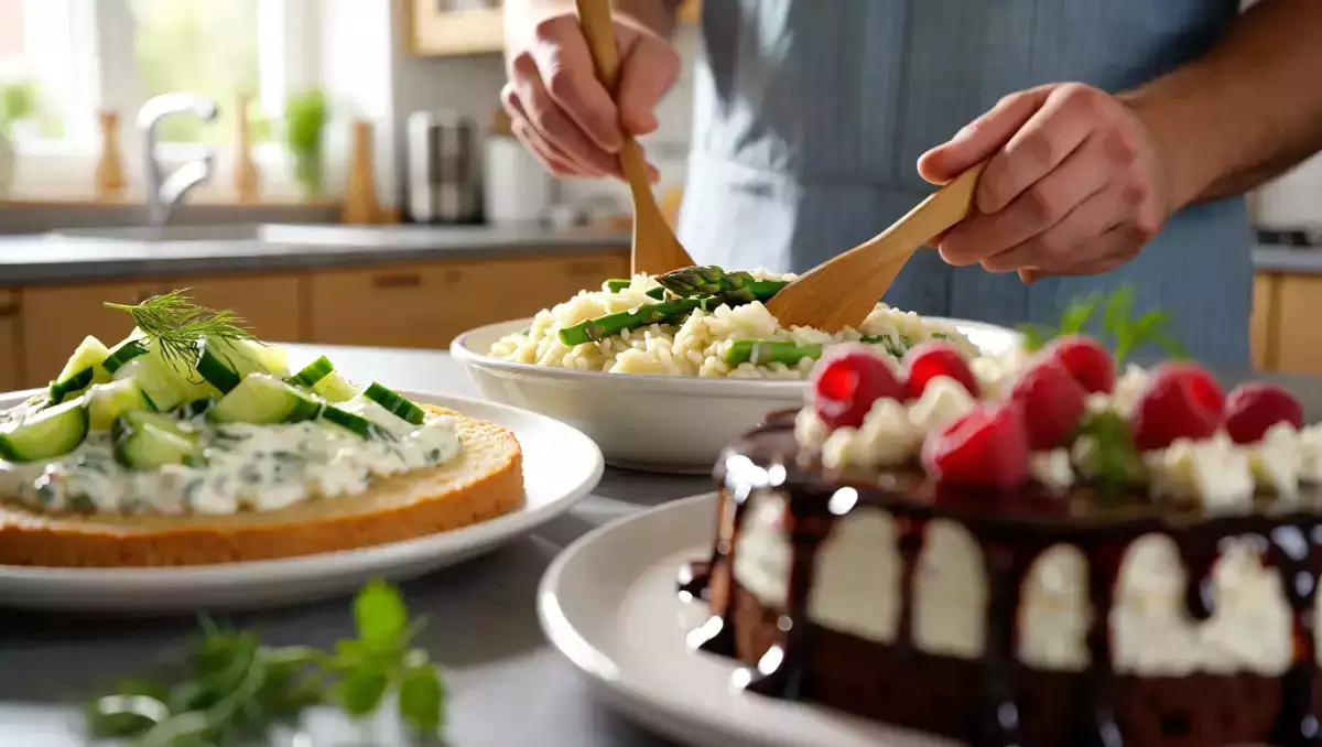 Dagens meny, 15 maj: fräsch gurksallad, krämig risotto och lyxig chokladkaka