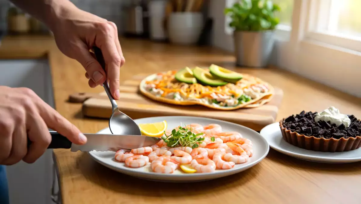 Dagens meny, 9 maj: läcker räkcarpaccio, quesadillas och oreotartelett