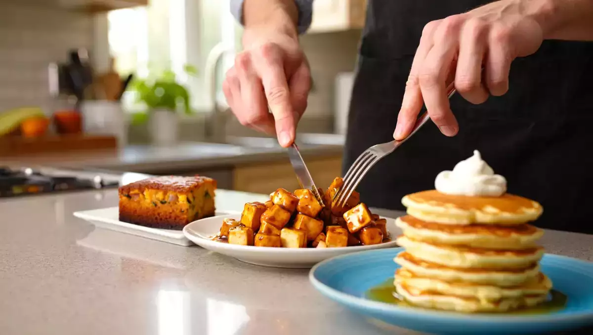 Dagens meny, 24 juni: en smakfull kombination av grönsaker, tofu och pannkakor
