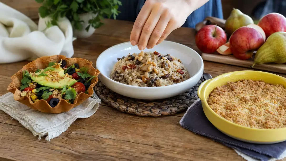 Krämig svamprisotto och fruktig äppel- och päroncrumble