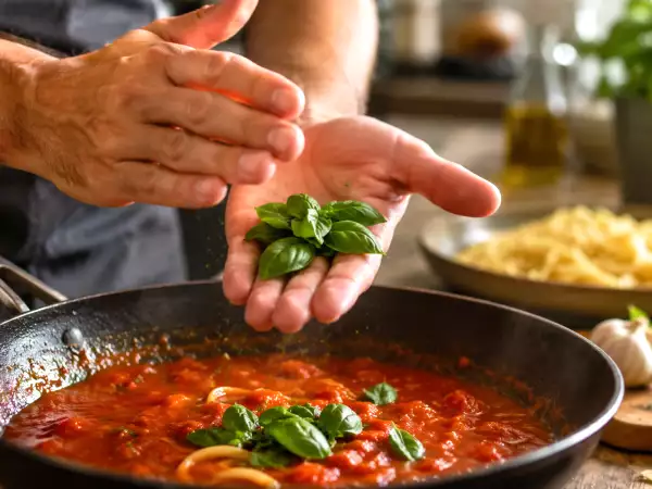 En enkel handling som framhäver doften av färsk basilika precis innan du använder den i dina recept