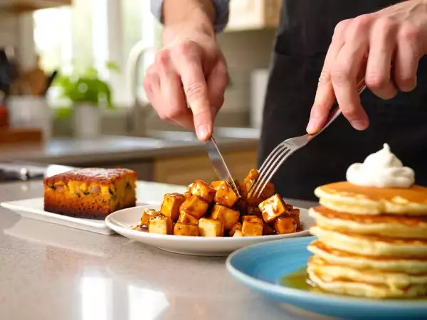 Dagens meny, 24 juni: en smakfull kombination av grönsaker, tofu och pannkakor