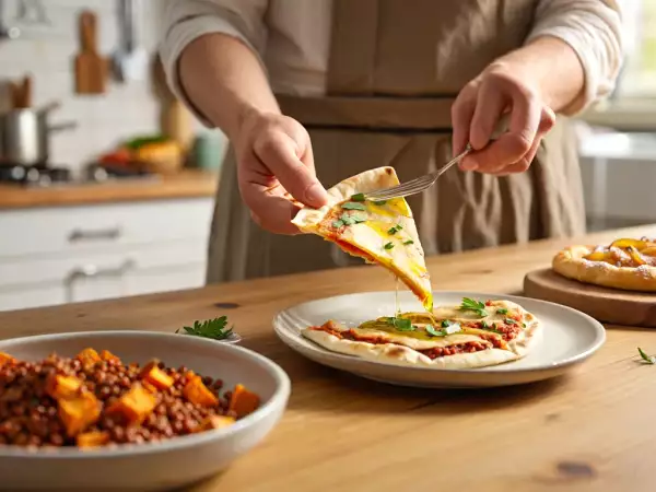 Dagens meny, 1 juli 2026: färgstark lins- och sötpotatissallad, pizza tortilla express och klassisk äppeltårta
