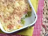 Recept Gratinerade purjolökar med kokt skinka och ost