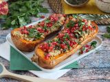 Recept Butternut fylld med quinoa och granatäpple