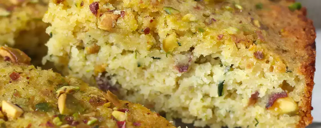 Ultrafuktig tårta med pistaschmandel, lime och zucchini