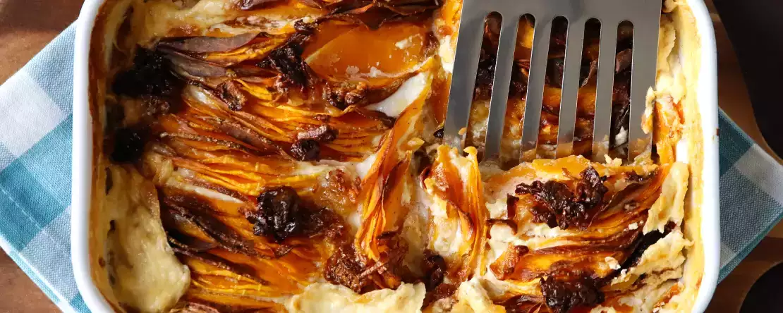 Gratäng på butternutpumpa i airfryer, dauphinoise-style