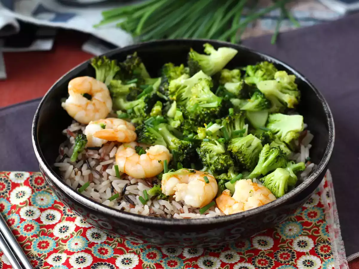 Recept Fullkornsris med broccoli och räkor! lätt och balanserad