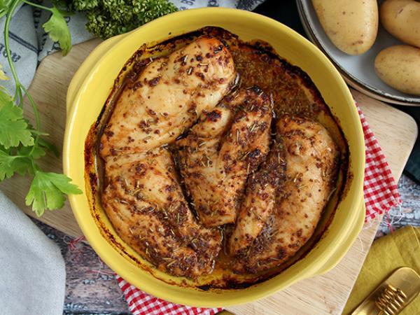 Recept Bakad kyckling med honung och senap