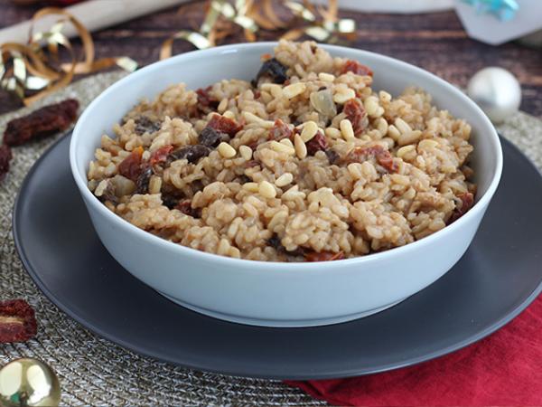 Recept Vegetarisk risotto med soltorkade tomater och champinjoner