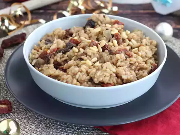 Recept Vegetarisk risotto med soltorkade tomater och champinjoner
