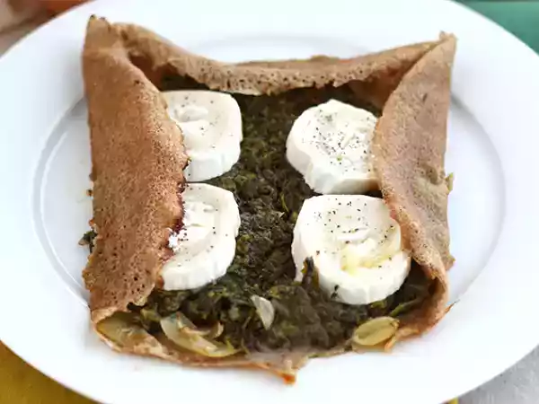 Recept Galette med getost och spenat