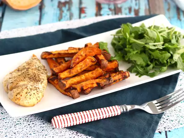 Recept Ugnsbakad sötpotatis med kyckling