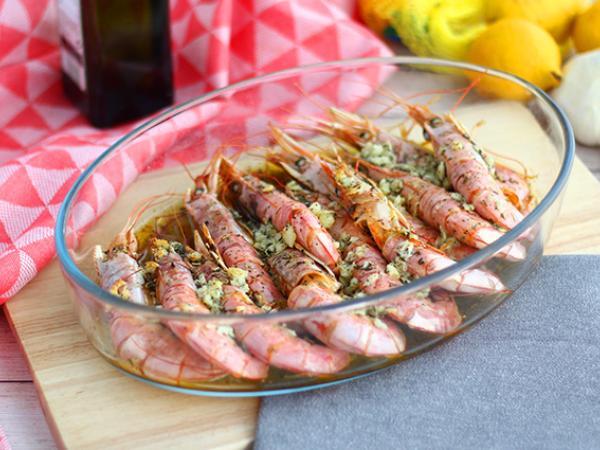 Recept Bakade räkor med vitlök och örter