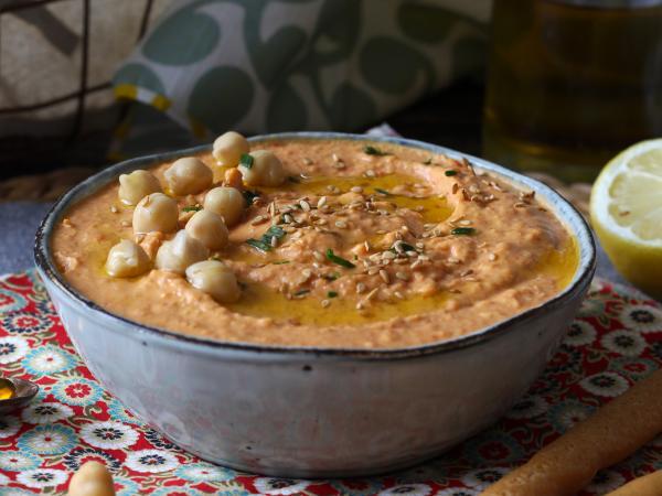 Recept Hummus med röd paprika