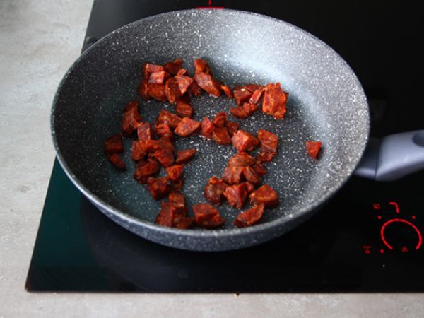Pasta med chorizo - Beredning steg 1