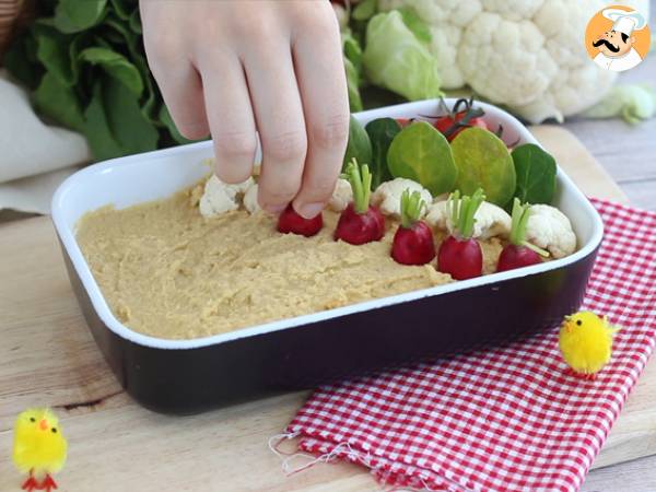 Grönsaksträdgård för aperitifer (hummus och små grönsaker) - Beredning steg 2