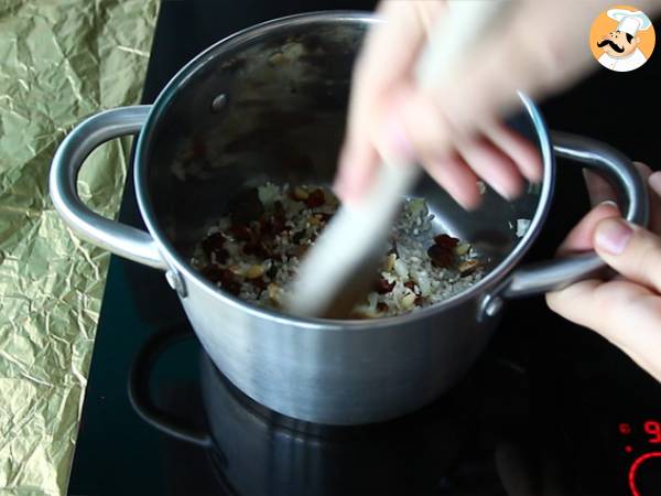 Vegetarisk risotto med soltorkade tomater och champinjoner - Beredning steg 2