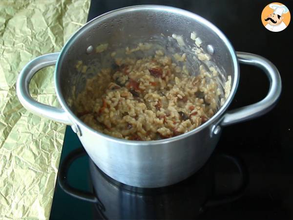 Vegetarisk risotto med soltorkade tomater och champinjoner - Beredning steg 4
