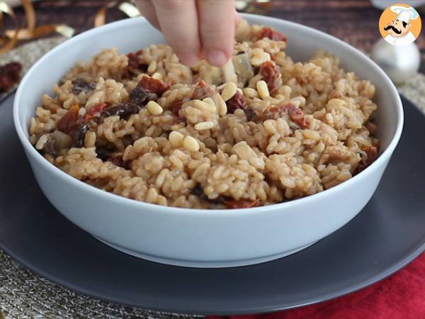 Vegetarisk risotto med soltorkade tomater och champinjoner - Beredning steg 5