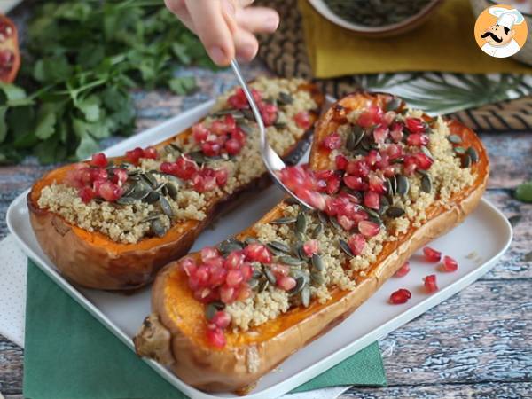 Butternut fylld med quinoa och granatäpple - Beredning steg 4