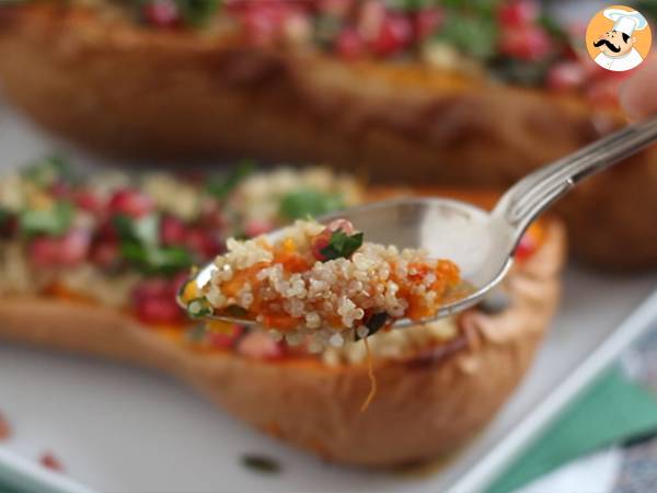 Butternut fylld med quinoa och granatäpple - Beredning steg 5