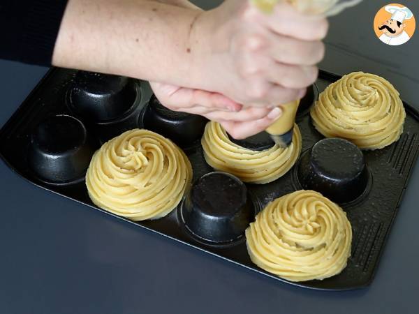 Skålformade bakade churros med generös topping - Beredning steg 4