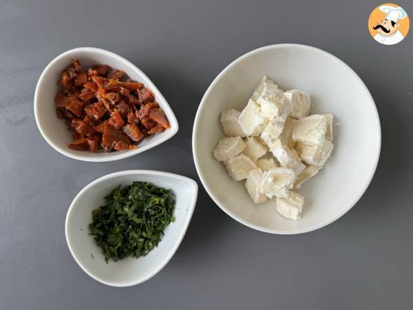 Ägggryta med getost och soltorkade tomater i Air Fryer! - Beredning steg 1