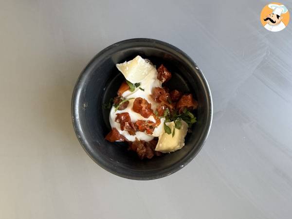 Ägggryta med getost och soltorkade tomater i Air Fryer! - Beredning steg 2