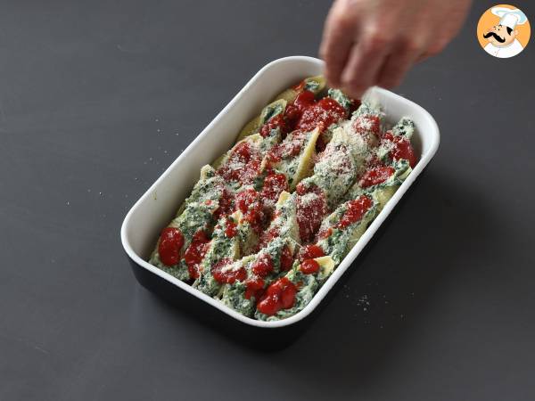 Conchiglioni fyllda med ricotta och spenat: en oemotståndlig bakad vegetarisk rätt - Beredning steg 8