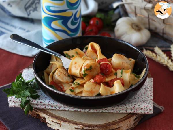 Pasta med pilgrimsmusslor, en elegant förrätt med skaldjur - Beredning steg 7