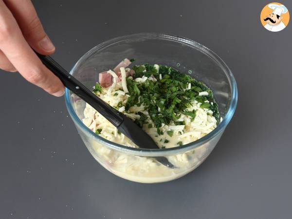 Vad man ska göra med tortillas? Gratäng med skinka, spenat och mozzarella på kruskakemässigt vis - Beredning steg 2
