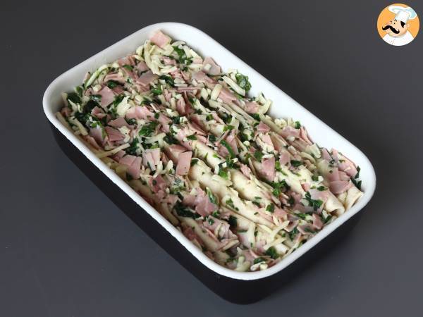Vad man ska göra med tortillas? Gratäng med skinka, spenat och mozzarella på kruskakemässigt vis - Beredning steg 5