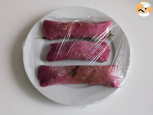 Crepesrullar med rödbetor, ricotta och ruccola - Beredning steg 8