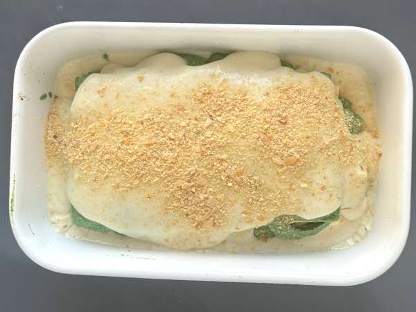 Vegetarisk lasagne med spenat och tofu i airfryer - Beredning steg 8