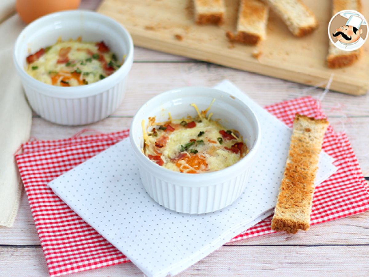 Ägg cocotte med bacon och gräslök, ett snabbt recept - foto 3