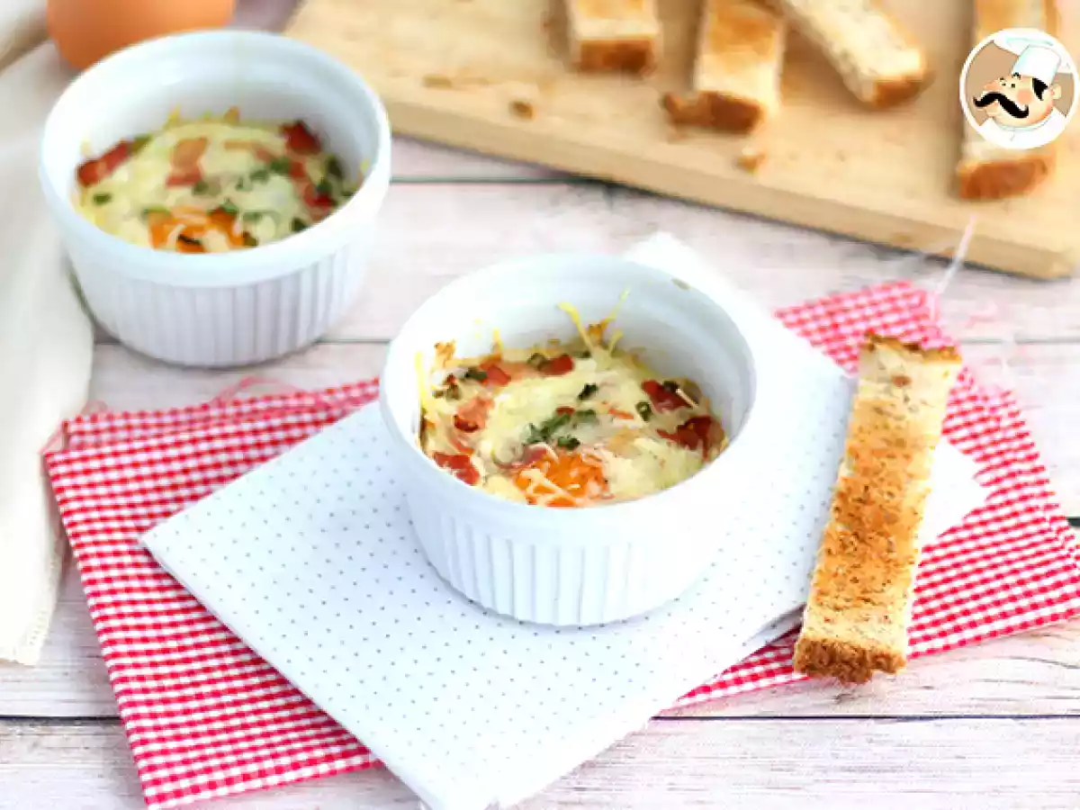Ägg cocotte med bacon och gräslök, ett snabbt recept - foto 3