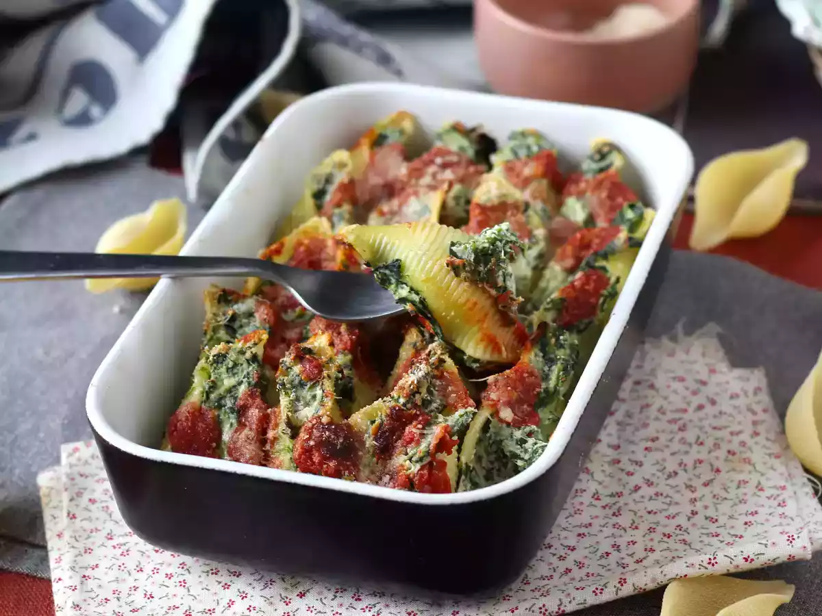 Conchiglioni fyllda med ricotta och spenat: en oemotståndlig bakad vegetarisk rätt - foto 7