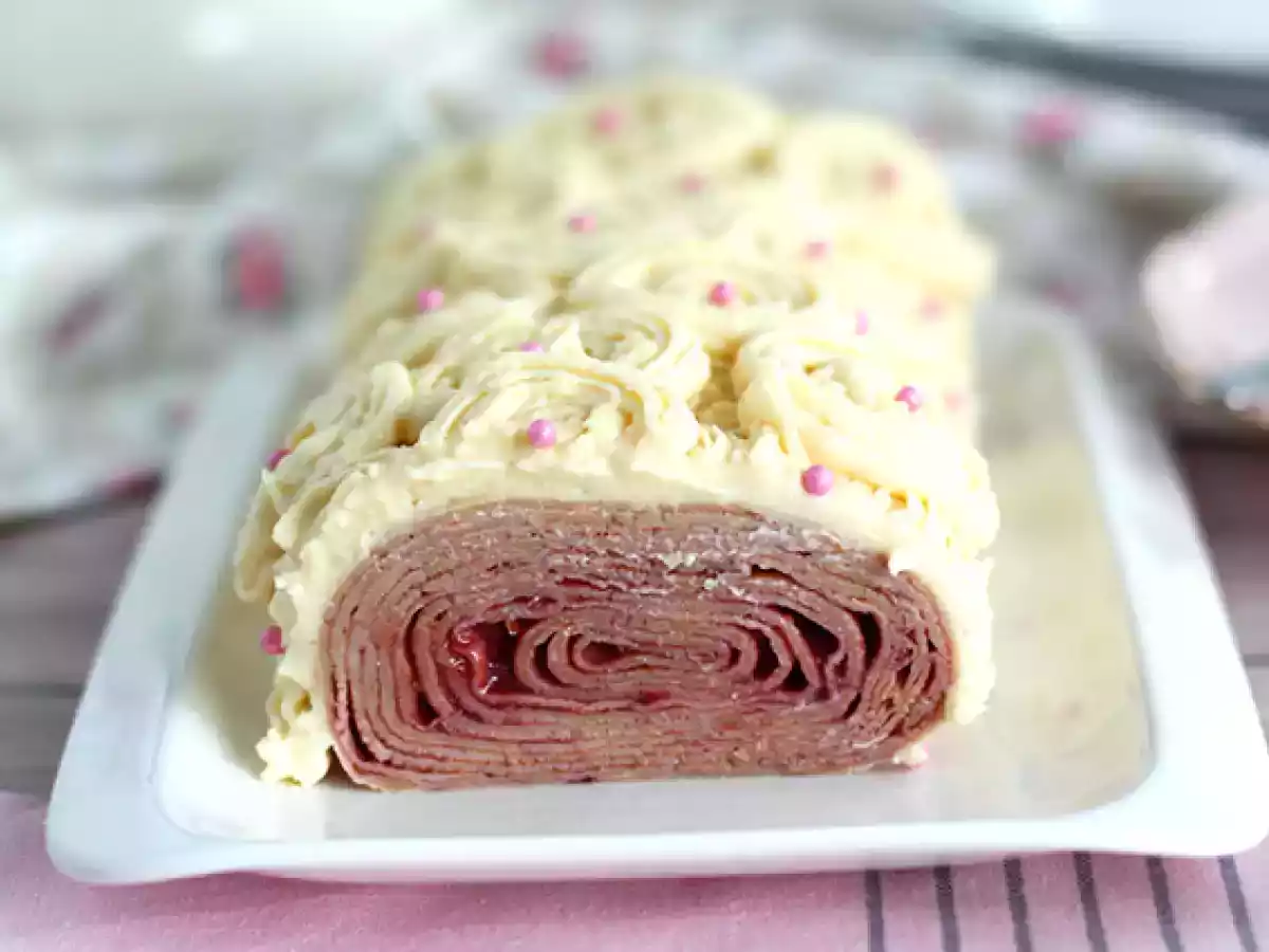 Crêpeblock med vit choklad och hallon