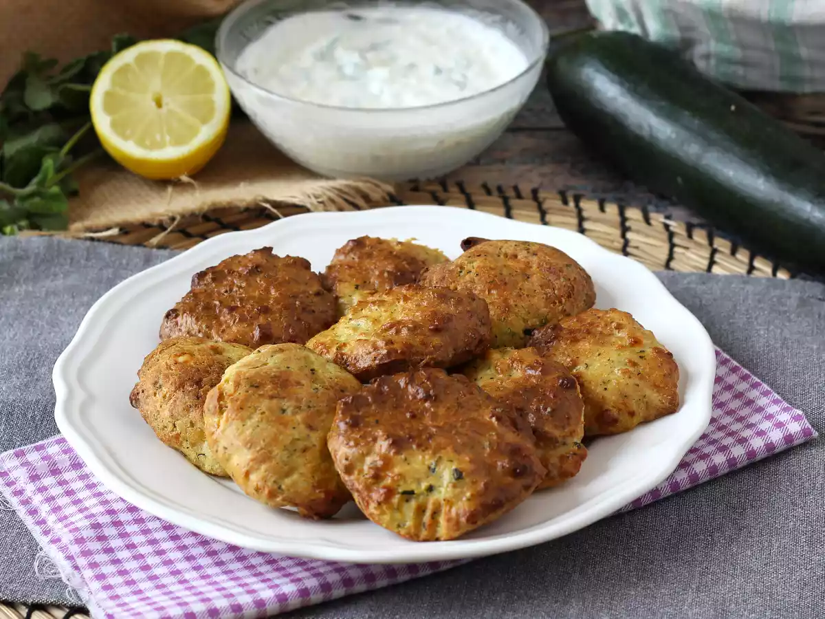 Friterade zucchinifritters med yoghurt och fetaostsås - foto 4