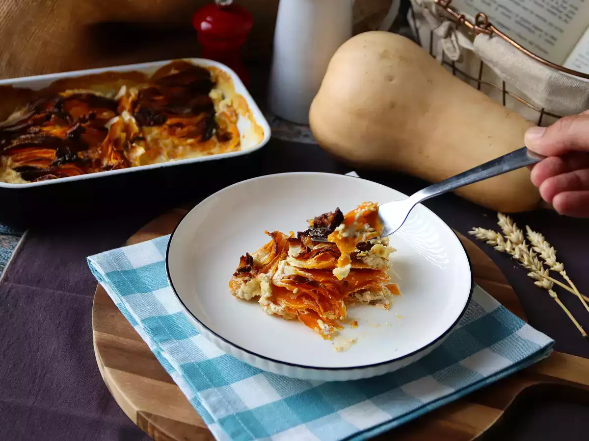 Gratäng på butternutpumpa i airfryer, dauphinoise-style - foto 3