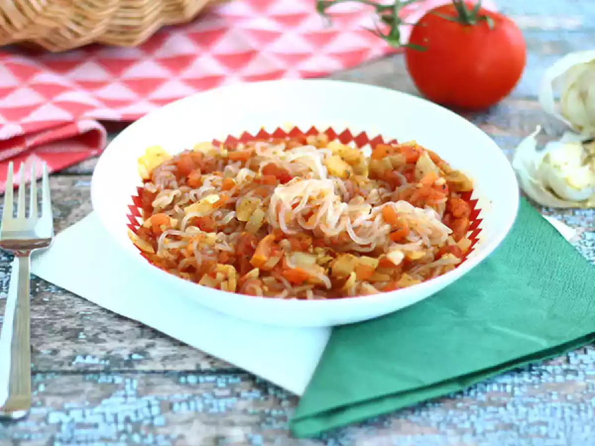 Konjakspaghetti på provensalskt vis