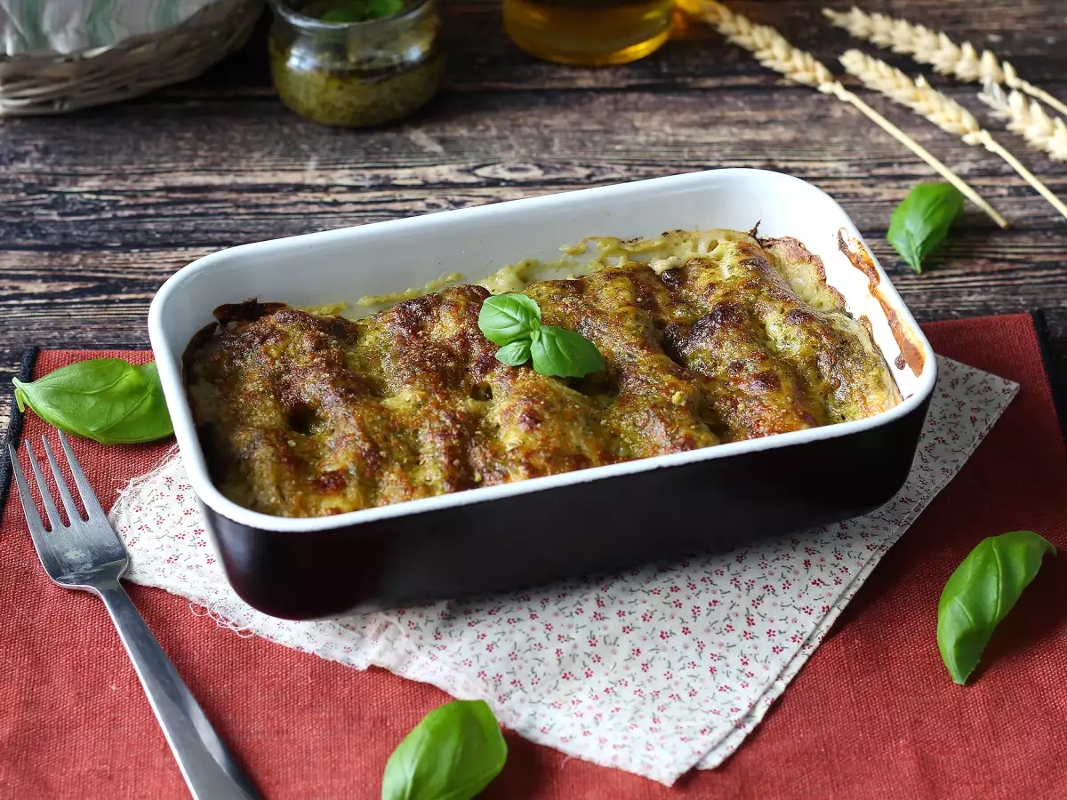 Krämiga, gratinerade cannelloni med pesto – enkelt recept - foto 2