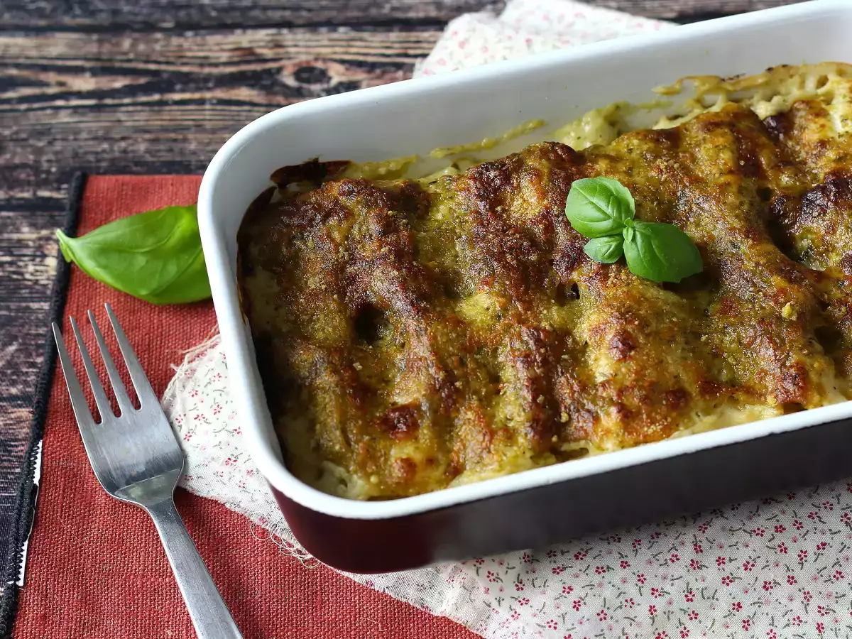 Krämiga, gratinerade cannelloni med pesto – enkelt recept - foto 3