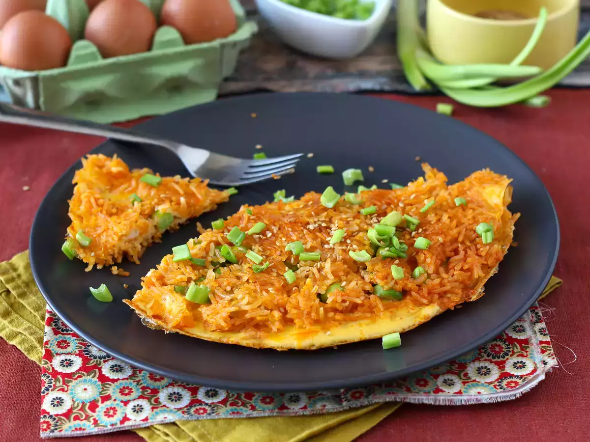 Omelett med krispigt ris och sojabönor, en kryddig måltid som går snabbt och är avfallsfri! - foto 2