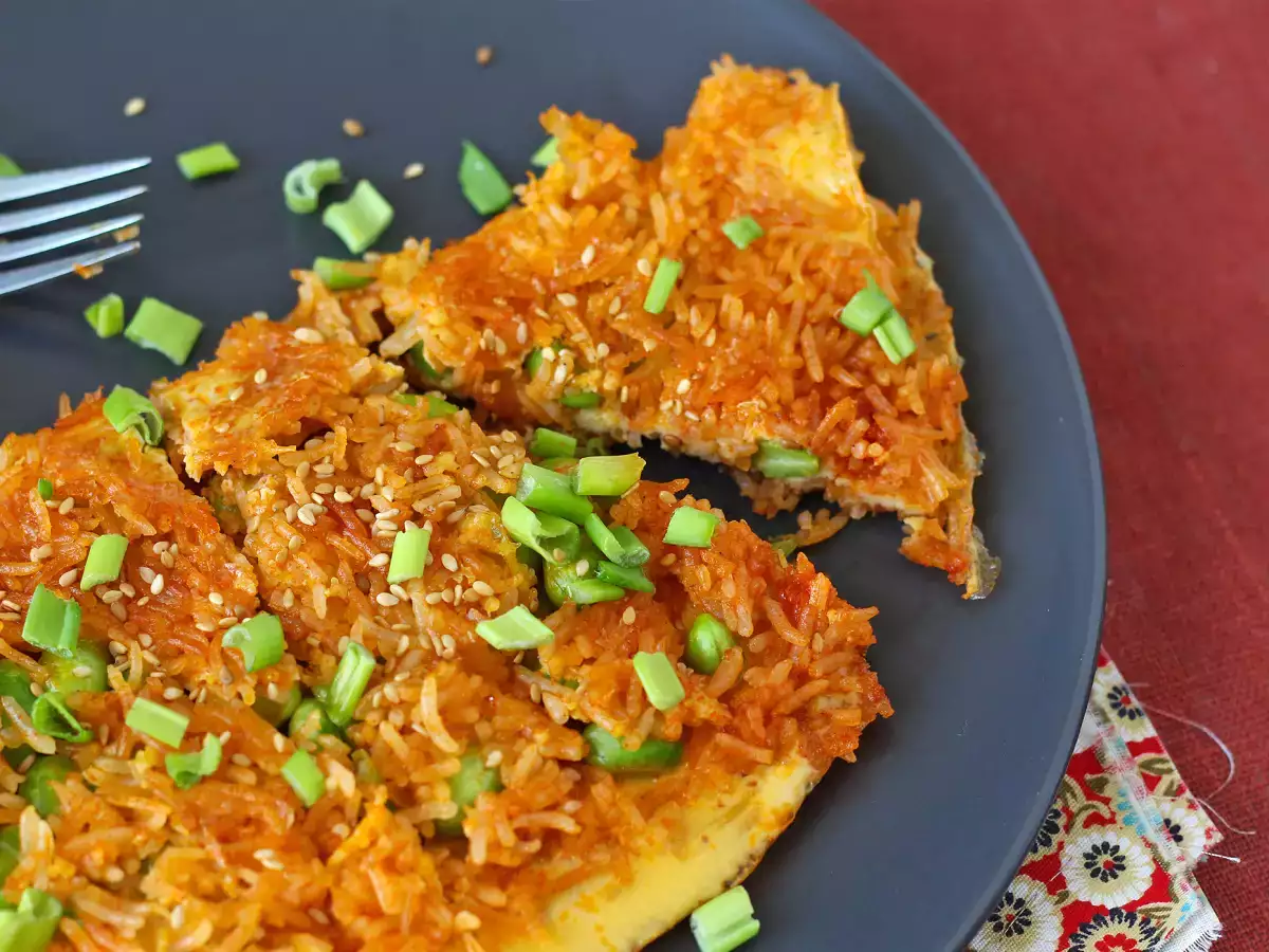 Omelett med krispigt ris och sojabönor, en kryddig måltid som går snabbt och är avfallsfri! - foto 4