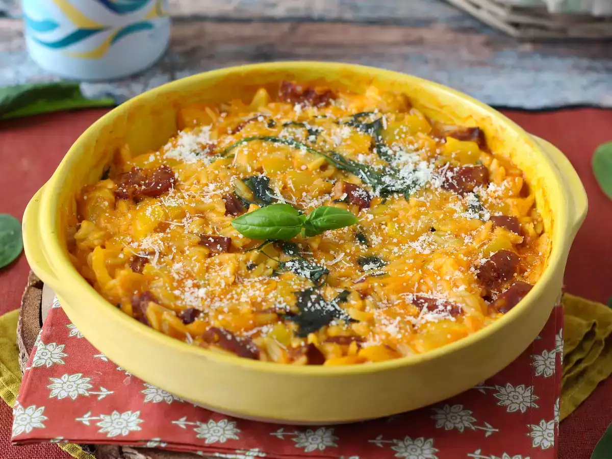 One pot-orzo med paprika, chorizo och spenat - foto 3