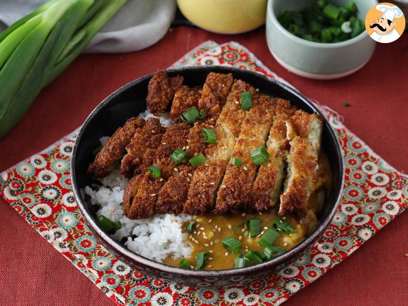 Panerad aubergine med pankoströbröd, katsu-liknande japansk curry men vegetarisk