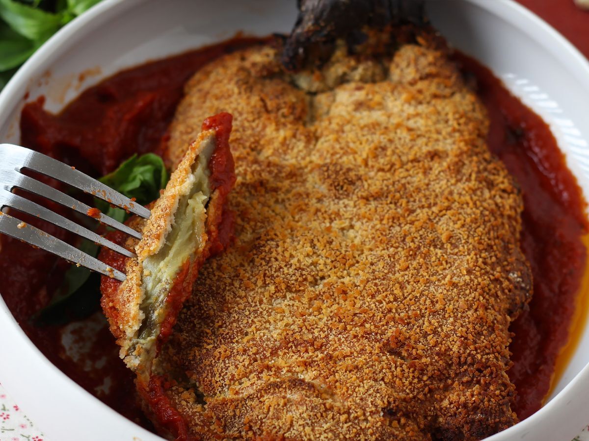 Panerad aubergine Milanese style men vegetarisk - Air Fryer matlagning - foto 5